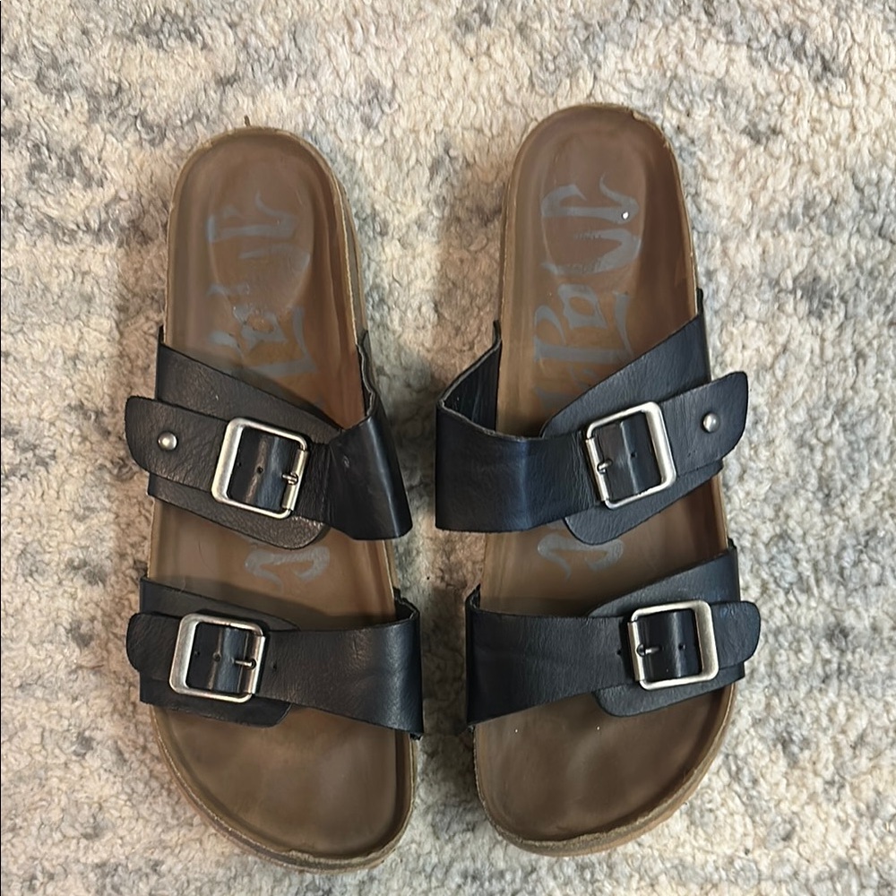Black Double Strap Sandals with Buckles